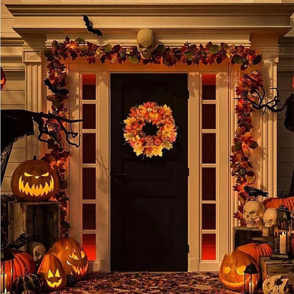 45cm Autumn Harvest Wreath – Artificial Pumpkin, Berry & Maple Leaf Front Door Decoration for Autumn/Fall & Halloween