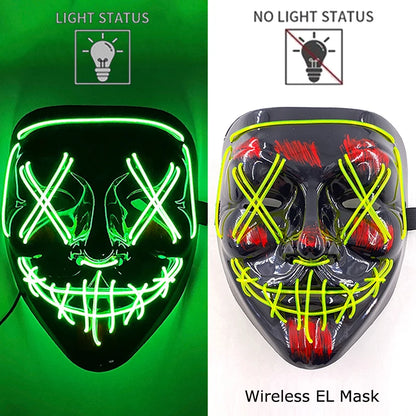 Wireless Neon LED Purge Mask – Glow-in-the-Dark Halloween Cosplay, Masquerade & Party Dress-Up Mask