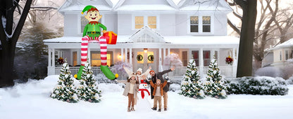 8ft Sitting Elf Christmas Inflatable with LED Lights | Festive Outdoor Decoration