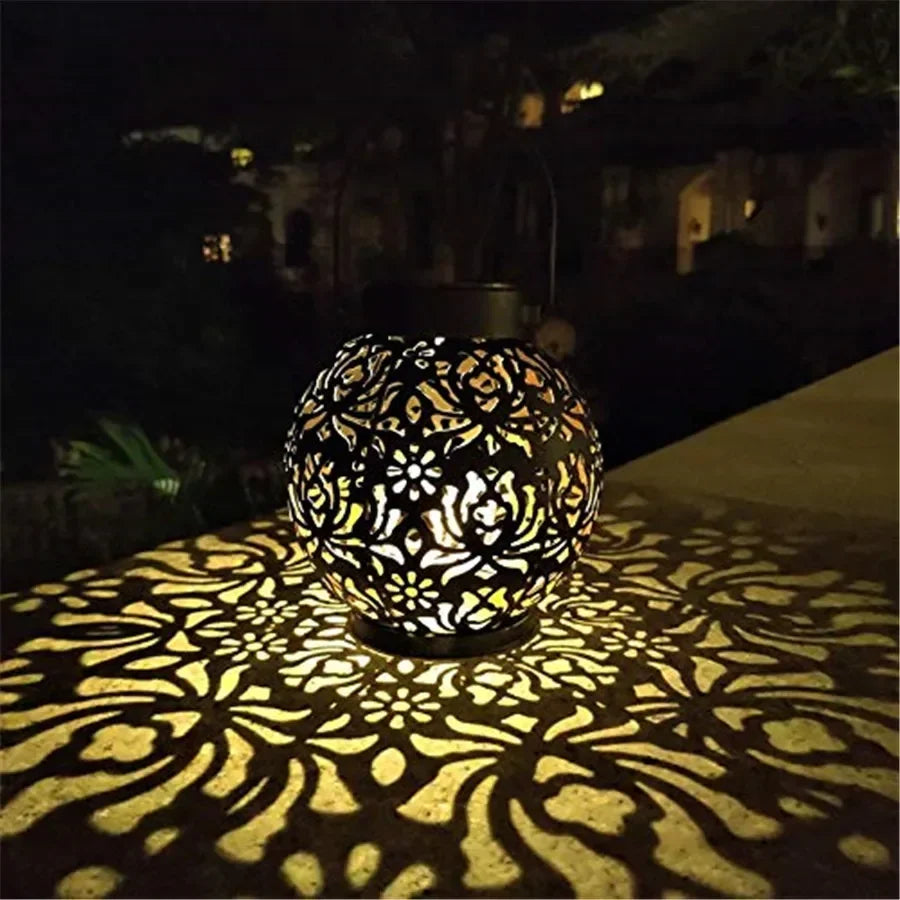 Outdoor Solar Garden Light – Iron Art Hanging LED Lantern, Waterproof Landscape & Projection Light