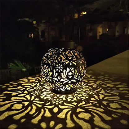 Outdoor Solar Garden Light – Iron Art Hanging LED Lantern, Waterproof Landscape & Projection Light