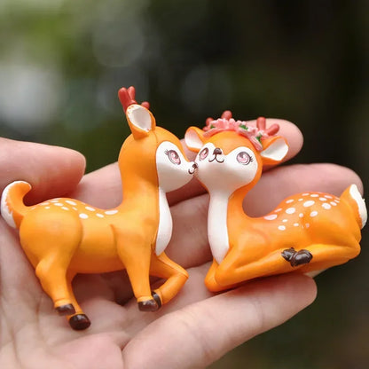 2pcs Mini Sika Deer Figurines | Woodland Animal Ornaments for Fairy Gardens & Christmas Displays