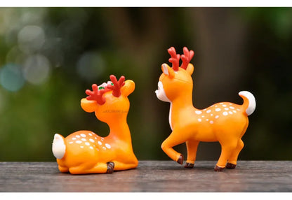 2pcs Mini Sika Deer Figurines | Woodland Animal Ornaments for Fairy Gardens & Christmas Displays