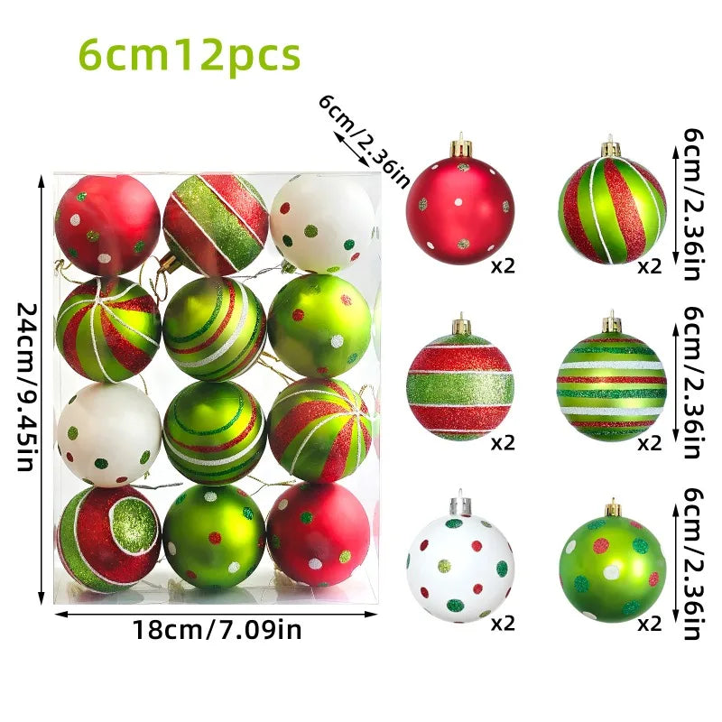 Set of 9/12/34 Grinch-Inspired Christmas Baubles – Green Painted Ornaments for Tree & Home Festive Décor