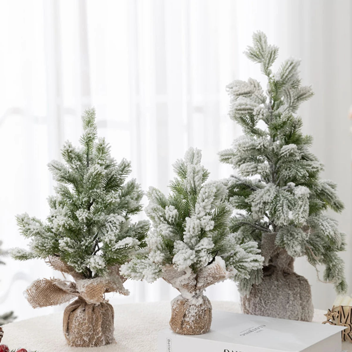 Nearly Natural Snow Flocked Artificial Christmas Tree – Decorative Tree with 30 LED Lights