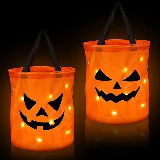 LED Light Halloween Pumpkin Candy Bucket – Collapsible Trick or Treat Basket for Kids, Parties, and Thanksgiving Gifts