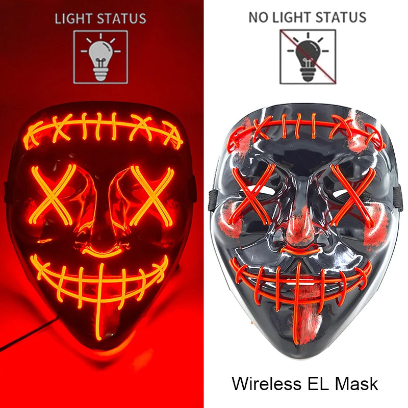 Wireless Neon LED Purge Mask – Glow-in-the-Dark Halloween Cosplay, Masquerade & Party Dress-Up Mask