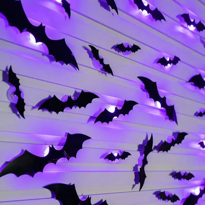12/24PCS Halloween LED Night Light Bats – Stereoscopic Wall Decals for Party, Festival & Home Decoration