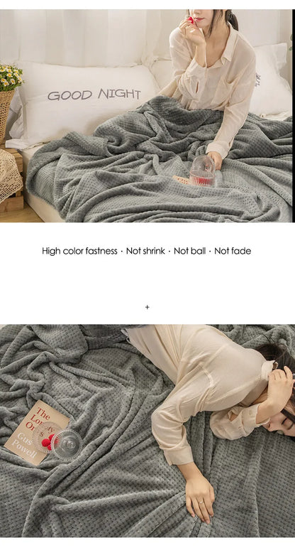 Japan-Style Coral Fleece Blanket – 300gsm Soft Fluffy Faux Fur Mink Throw, Solid & Plaid Sofa Cover & Bedspread