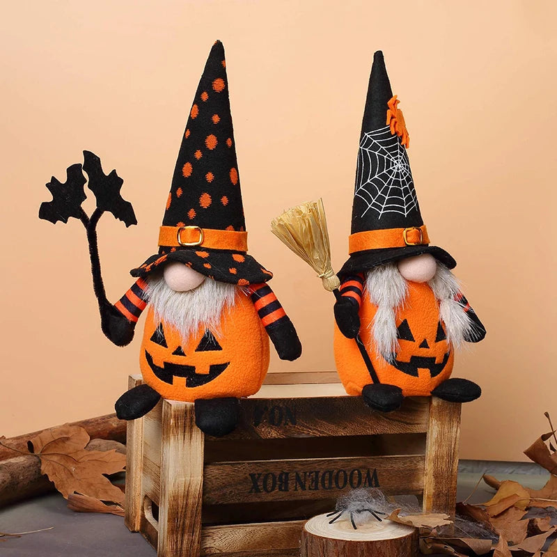 Halloween Gnome Decorations – Handmade Pumpkin & Bat Nordic Plush Tomte Elf Doll, Adorable Swedish Nisse