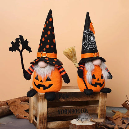Halloween Gnome Decorations – Handmade Pumpkin & Bat Nordic Plush Tomte Elf Doll, Adorable Swedish Nisse