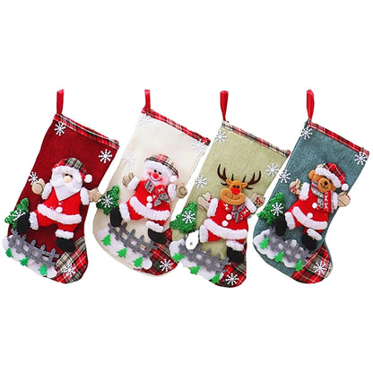 4pcs Large Christmas Stockings Set – Santa, Snowman, Bear & Elk Xmas Home Decorations