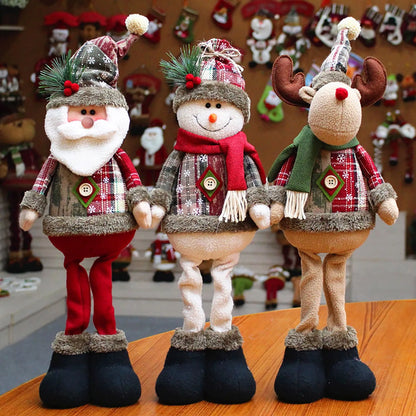 3PCS Christmas Decorative Dolls – Santa Claus, Reindeer & Snowman Holiday Doll Ornaments
