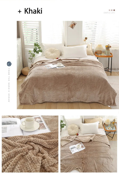Japan-Style Coral Fleece Blanket – 300gsm Soft Fluffy Faux Fur Mink Throw, Solid & Plaid Sofa Cover & Bedspread