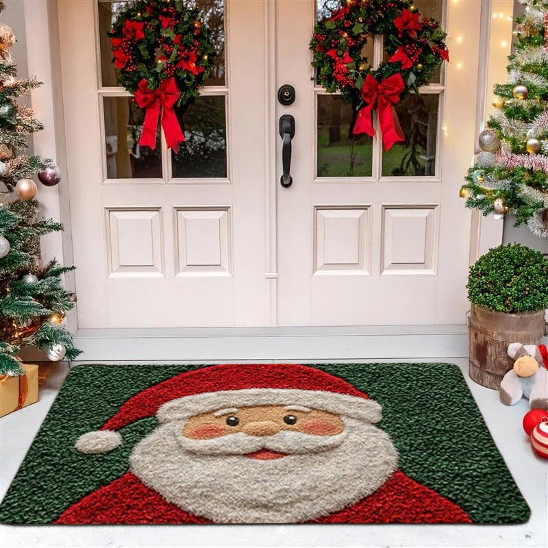 Red Santa & Gingerbread Christmas Doormat – Festive Holiday Welcome Mat for Indoor or Outdoor Use