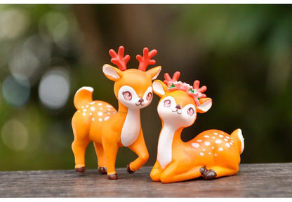 2pcs Mini Sika Deer Figurines | Woodland Animal Ornaments for Fairy Gardens & Christmas Displays