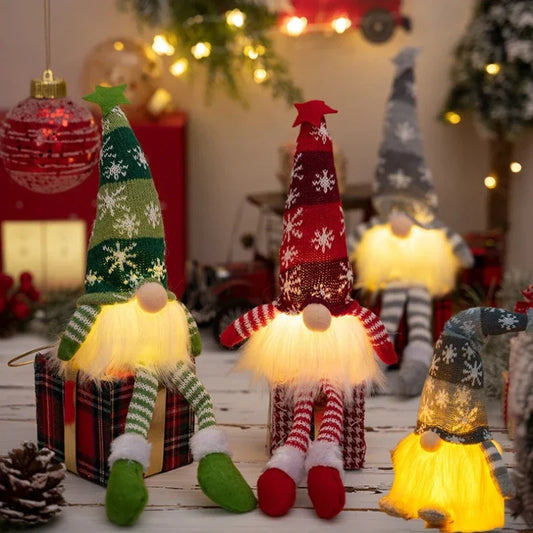 Faceless Gnome Christmas Doll Ornaments – LED Light Plush Tree Pendants