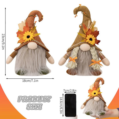 Autumn Gnome Plush Decoration – Maple Leaf & Sunflower Faceless Doll | Light-Up Fall Elf Ornament