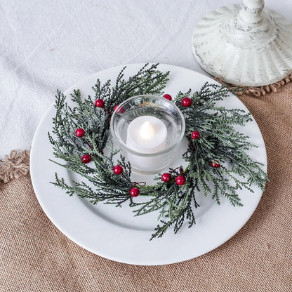 Christmas Candle Ring Wreath | Artificial Flower & Greenery Candle Holder Garland for Festive Table Décor