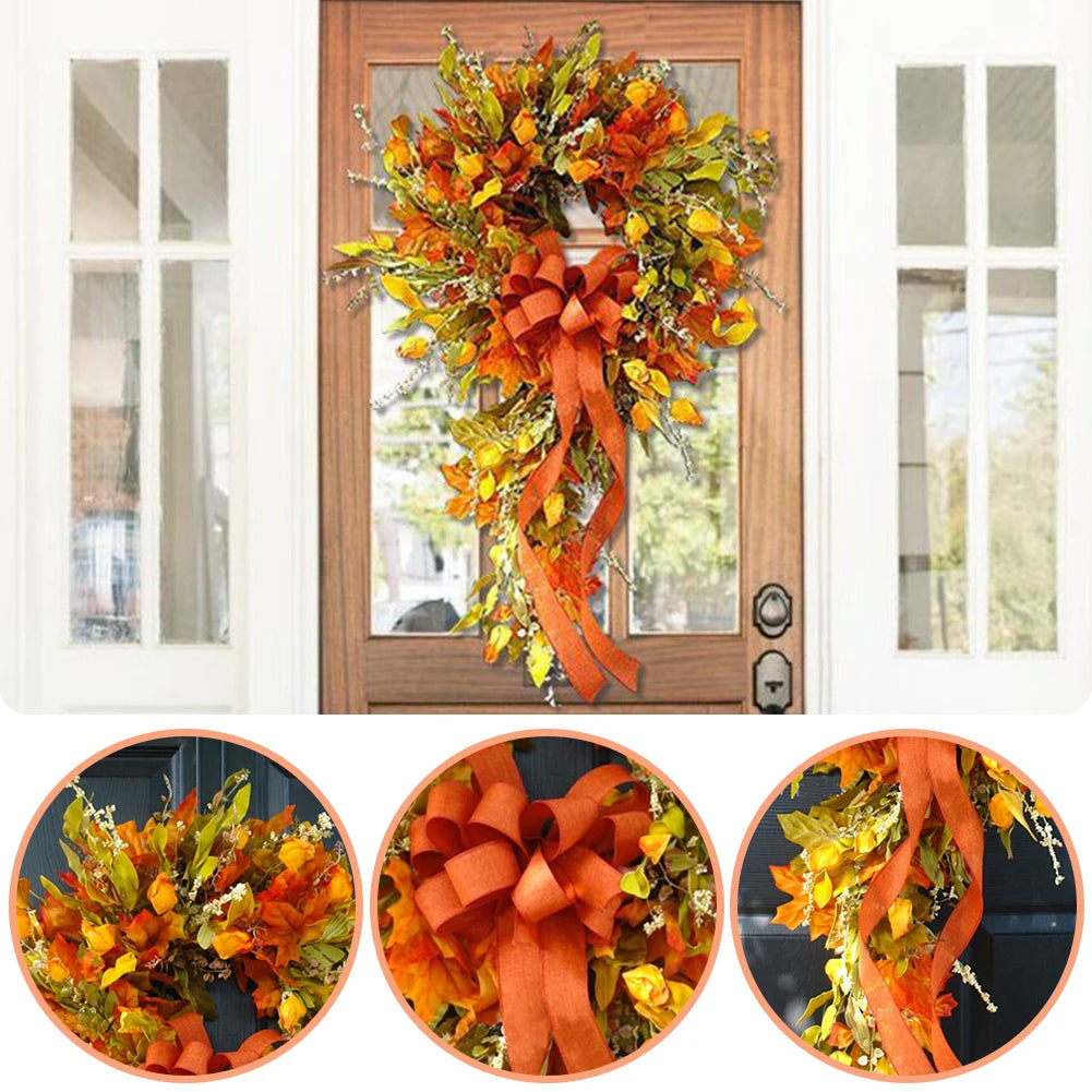Thanksgiving Maple Leaf Wreath – Hanging Front Door, Wall, Home & Restaurant Fall Decoration