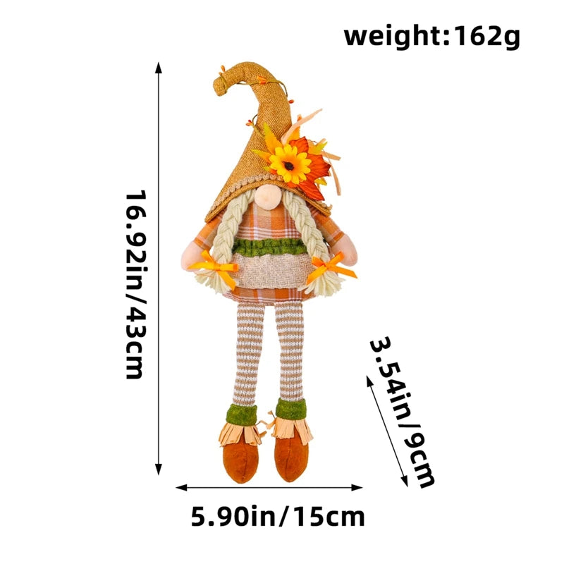 Autumn Gnome Plush Decoration – Maple Leaf & Sunflower Faceless Doll | Light-Up Fall Elf Ornament