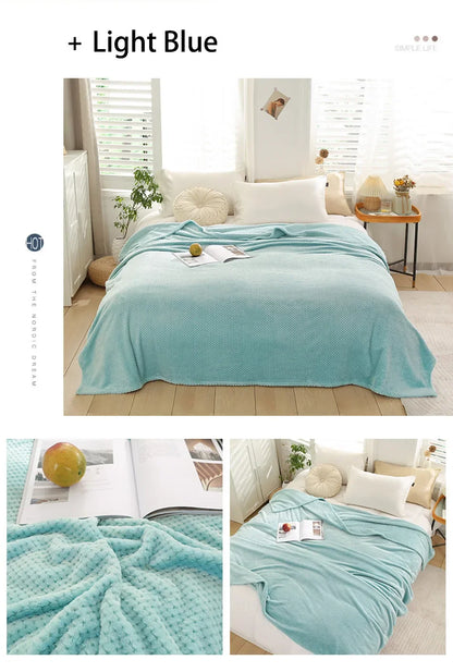 Japan-Style Coral Fleece Blanket – 300gsm Soft Fluffy Faux Fur Mink Throw, Solid & Plaid Sofa Cover & Bedspread