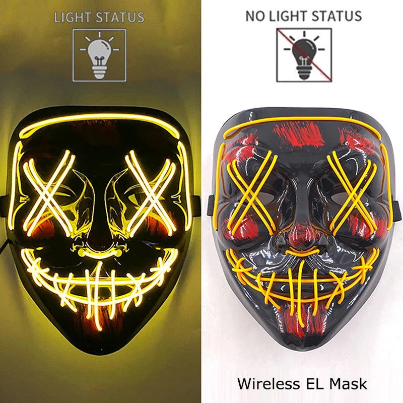 Wireless Neon LED Purge Mask – Glow-in-the-Dark Halloween Cosplay, Masquerade & Party Dress-Up Mask