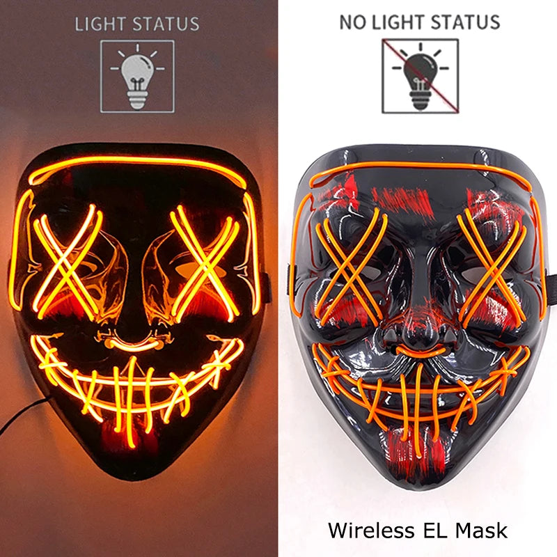 Wireless Neon LED Purge Mask – Glow-in-the-Dark Halloween Cosplay, Masquerade & Party Dress-Up Mask
