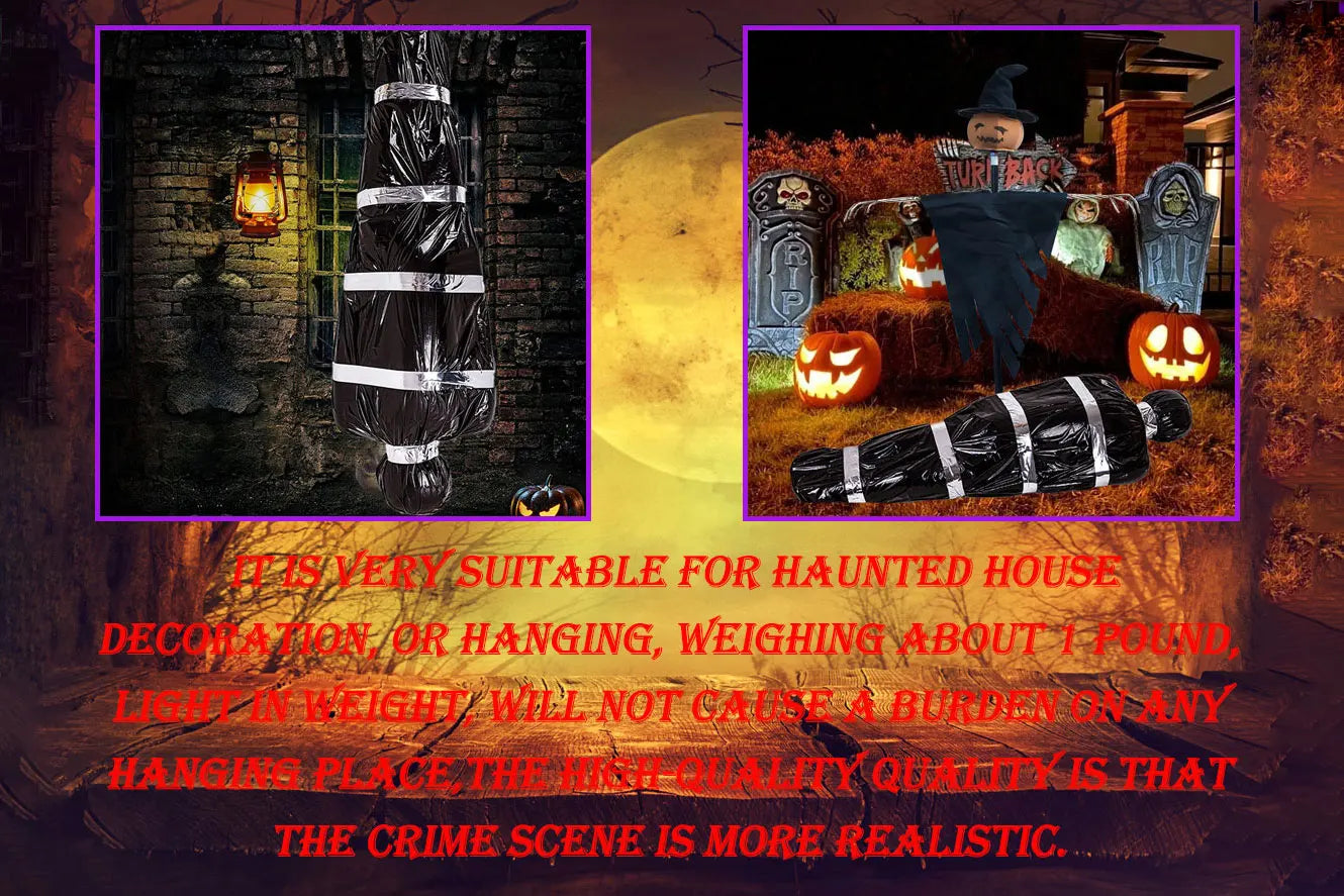 59-Inch Hanging Halloween Corpse Prop – Creepy Bloody Body Bag Decoration for Haunted Houses, Yards & Outdoor Horror Displays