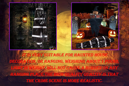 59-Inch Hanging Halloween Corpse Prop – Creepy Bloody Body Bag Decoration for Haunted Houses, Yards & Outdoor Horror Displays