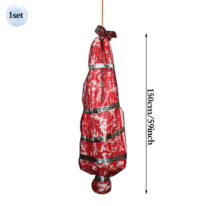 59-Inch Hanging Halloween Corpse Prop – Creepy Bloody Body Bag Decoration for Haunted Houses, Yards & Outdoor Horror Displays
