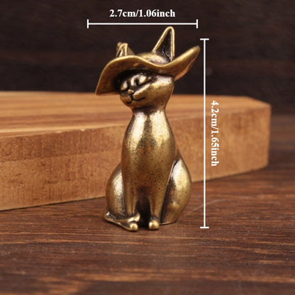 Miniature Brass Witch Hat Cat Ornament – Solid Desktop Figurine for Home, Office, and Mini Landscape Décor
