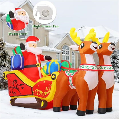 2.1m Santa and Reindeer Sleigh Inflatable with LED Lights | Festive Outdoor Decoration