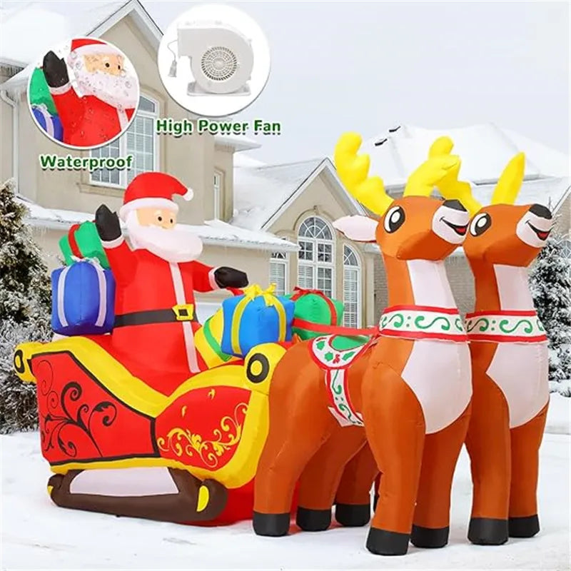 2.1m Santa and Reindeer Sleigh Inflatable with LED Lights | Festive Outdoor Decoration