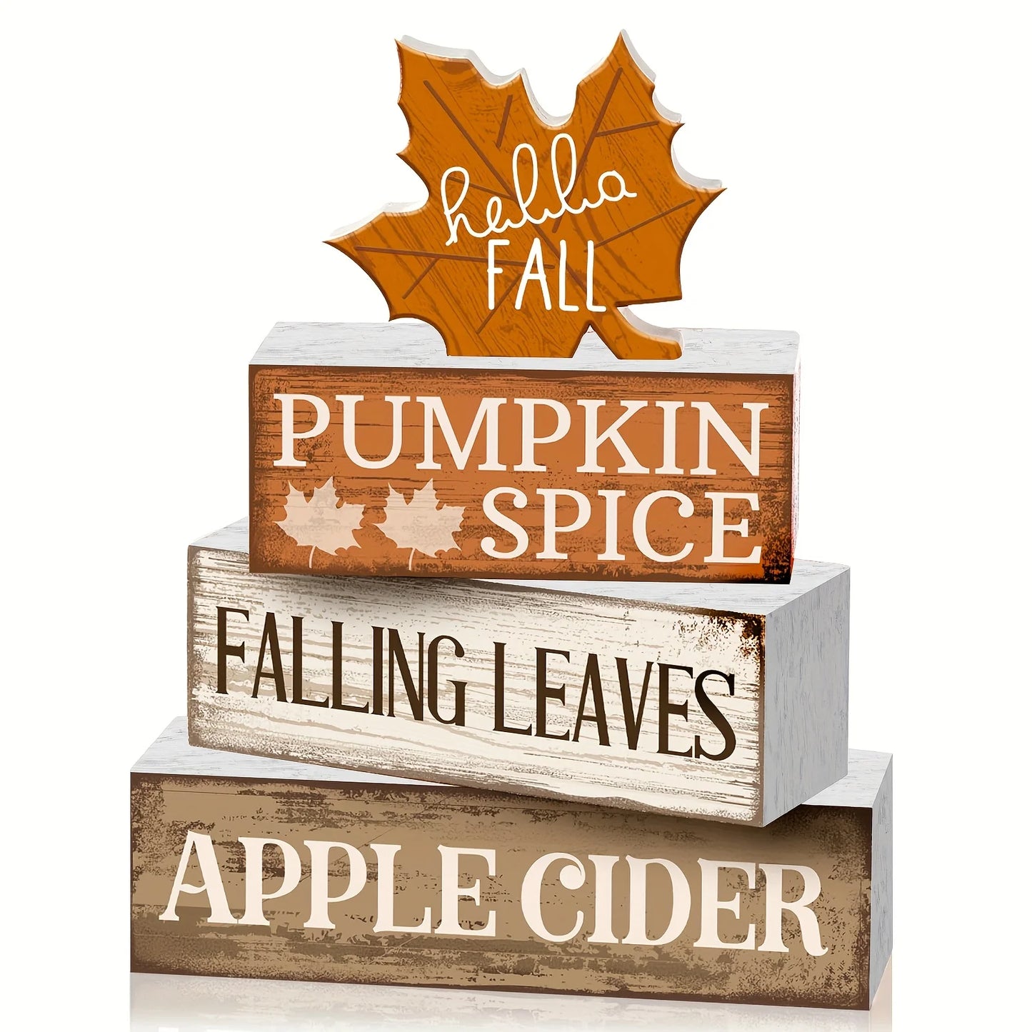 4Pcs Wooden Fall Tabletop Décor – Rustic Maple Leaf Tiered Tray Signs, Farmhouse Autumn Centrepiece Blocks