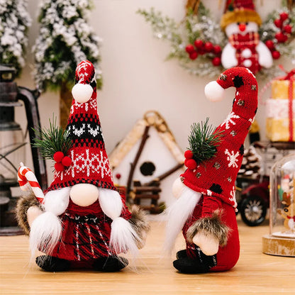 2pcs Santa Claus & Gnome Ornaments – Christmas Couple Doll Decorations for Home