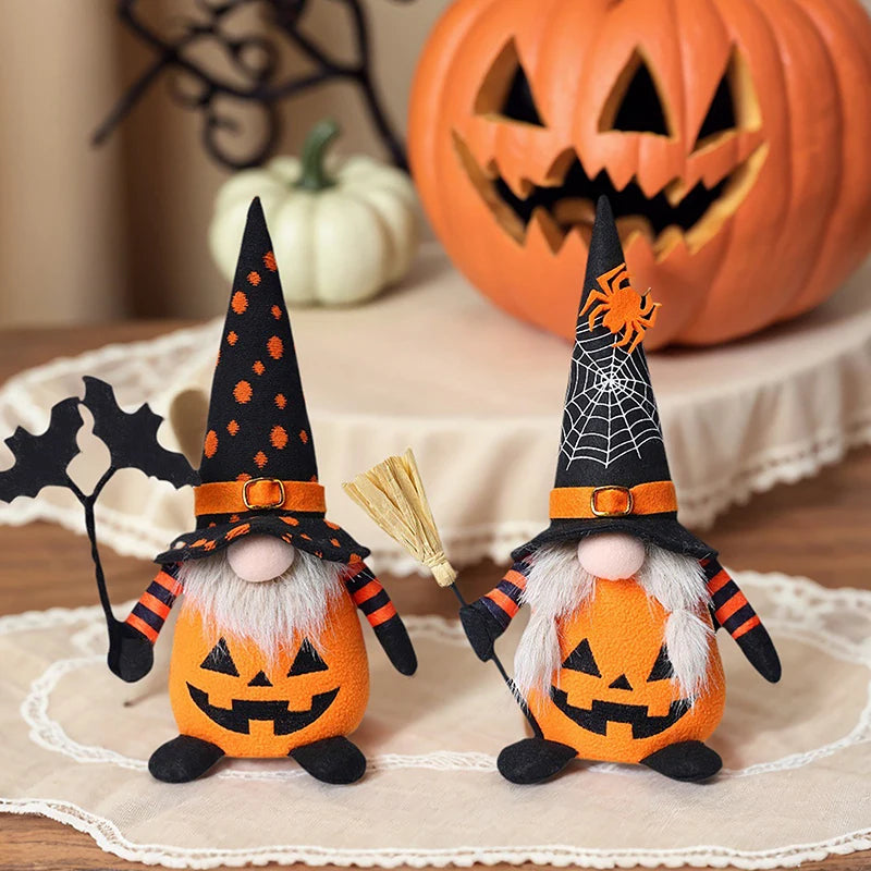 Halloween Gnome Decorations – Handmade Pumpkin & Bat Nordic Plush Tomte Elf Doll, Adorable Swedish Nisse