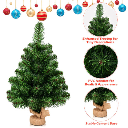 90 cm Mini Artificial Christmas Tree with Burlap Base – Table top Green Xmas Tree for Home, Office, or Festive Displays