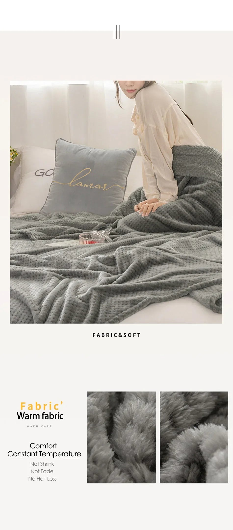 Japan-Style Coral Fleece Blanket – 300gsm Soft Fluffy Faux Fur Mink Throw, Solid & Plaid Sofa Cover & Bedspread