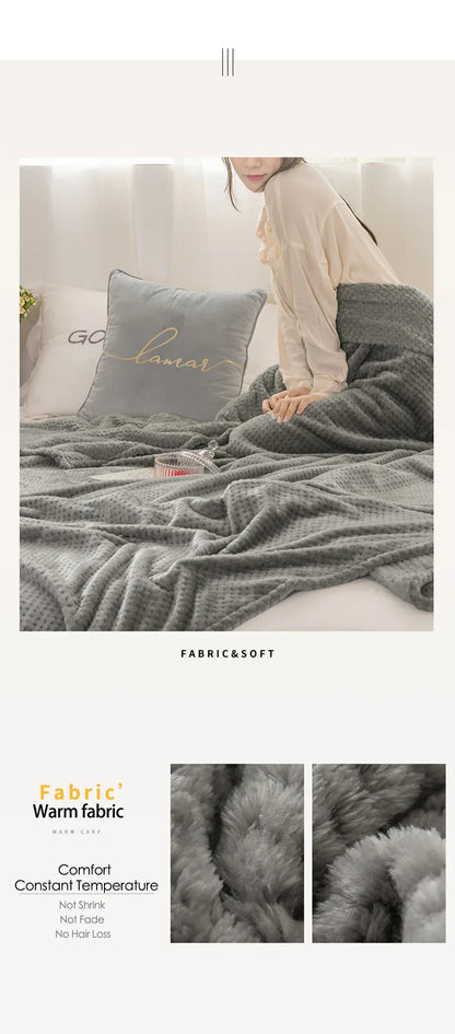Japan-Style Coral Fleece Blanket – 300gsm Soft Fluffy Faux Fur Mink Throw, Solid & Plaid Sofa Cover & Bedspread