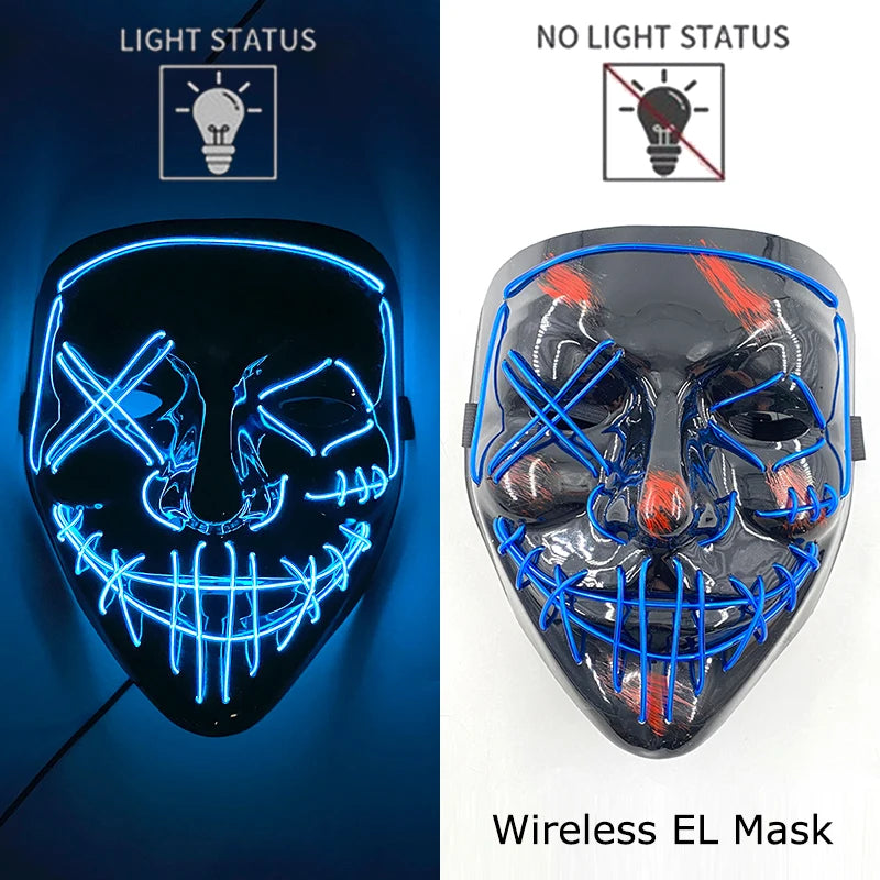Wireless Neon LED Purge Mask – Glow-in-the-Dark Halloween Cosplay, Masquerade & Party Dress-Up Mask