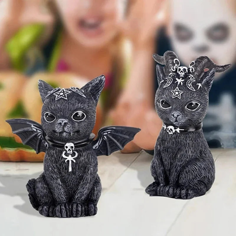 Mysterious Black Cat Statue – Hand-Painted Witch Cat Figurine, Halloween Desk & Home Décor Ornament