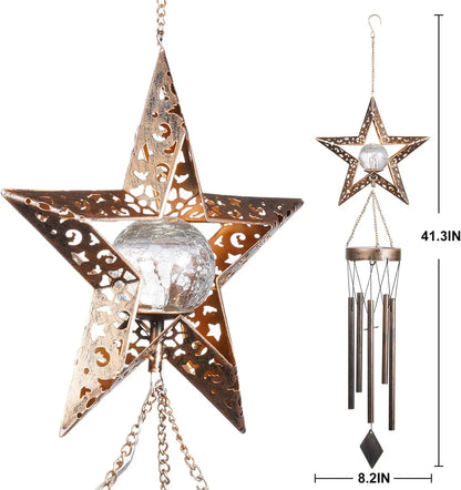 Solar Metal Wind Chimes – Moon, Sun & Stars Design, Waterproof Outdoor Glowing Wind Bells for Garden, Patio & Home Décor