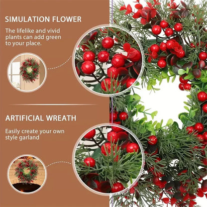 35cm Eucalyptus Christmas Wreath with Red Berries – Festive Garland for Door, Mantle & Window Décor