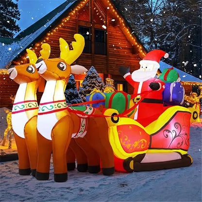 2.1m Santa and Reindeer Sleigh Inflatable with LED Lights | Festive Outdoor Decoration