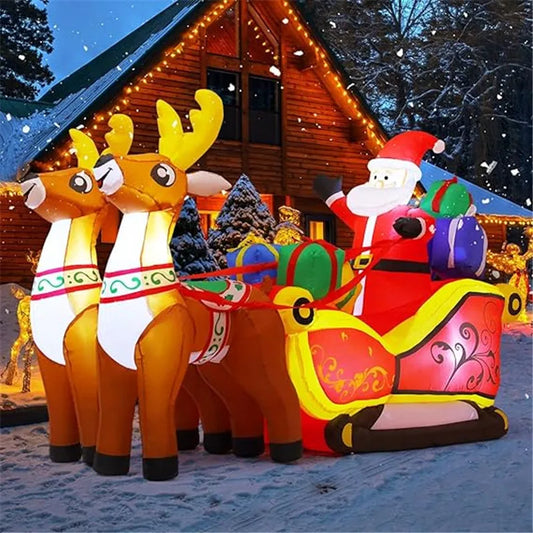 2.1m Santa and Reindeer Sleigh Inflatable with LED Lights | Festive Outdoor Decoration
