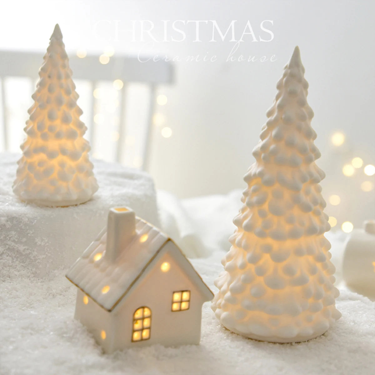 Ceramic Glowing Christmas Snow Houses | Cosy Light-Up Holiday Ornaments