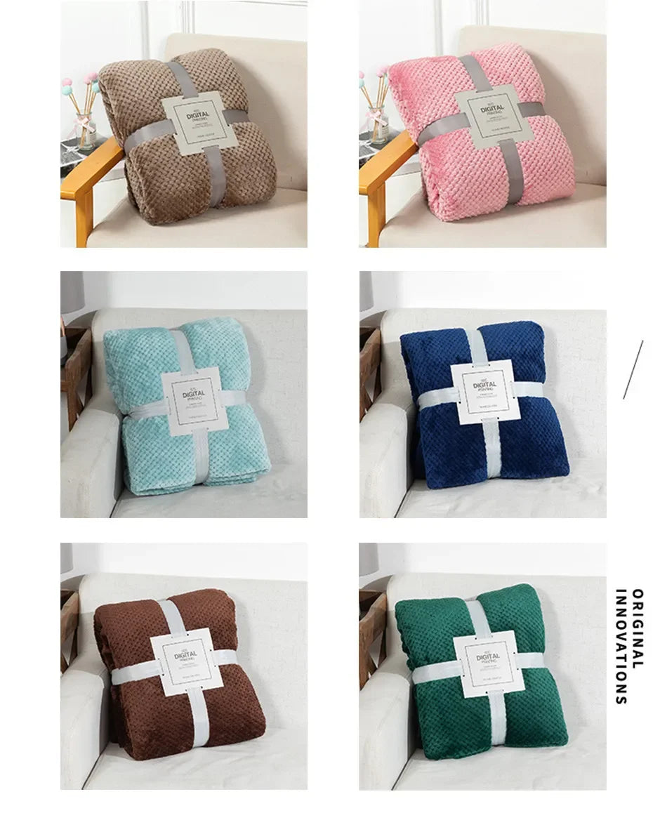 Japan-Style Coral Fleece Blanket – 300gsm Soft Fluffy Faux Fur Mink Throw, Solid & Plaid Sofa Cover & Bedspread