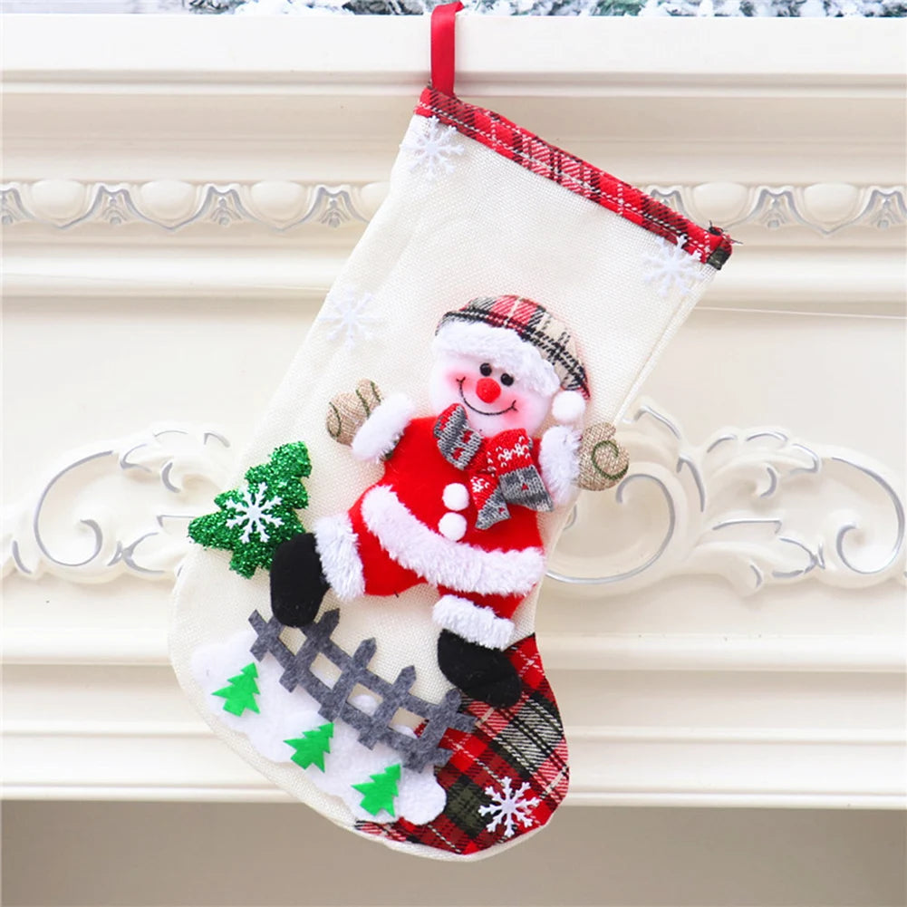 4pcs Large Christmas Stockings Set – Santa, Snowman, Bear & Elk Xmas Home Decorations