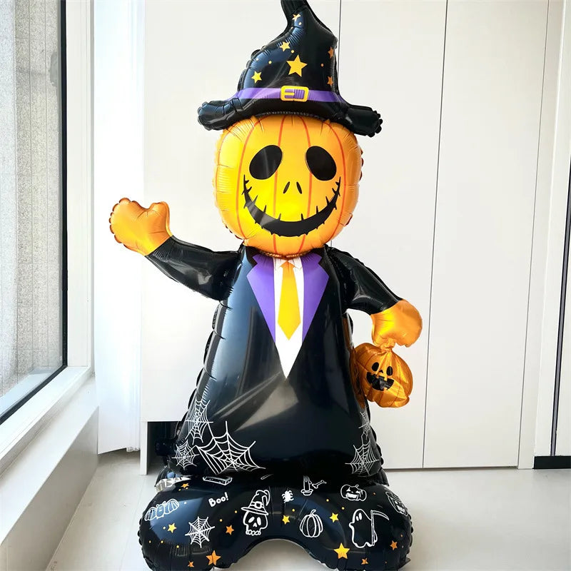 Halloween Pumpkin Castle Skeleton Foil Balloon – Standing Halloween Decoration for Party, Ghost Festival, or Home Display
